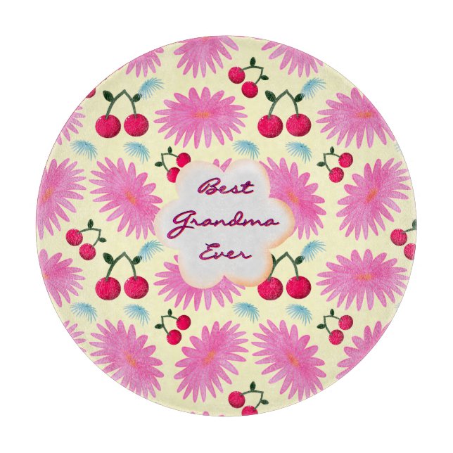 Planche À Découper Custom Bright Pink Floral Cherry Pattern  (Devant)