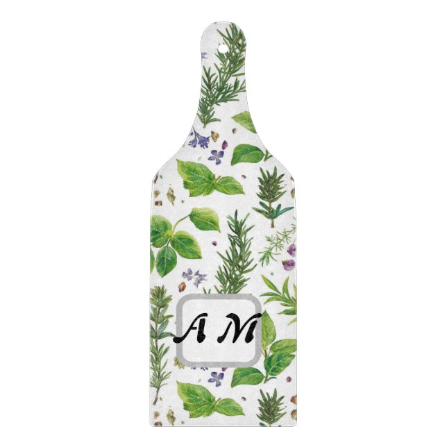 Planche À Découper  Custom initials Herbs seamless pattern  (Devant)