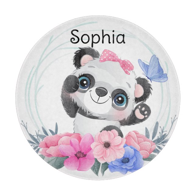 Planche À Découper Cute Baby Panda Flower Wreath Nom personnalisé (Devant)
