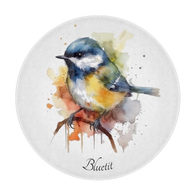 Planche À Découper Cute Bluetit sur une branche, personnalisé (Devant)