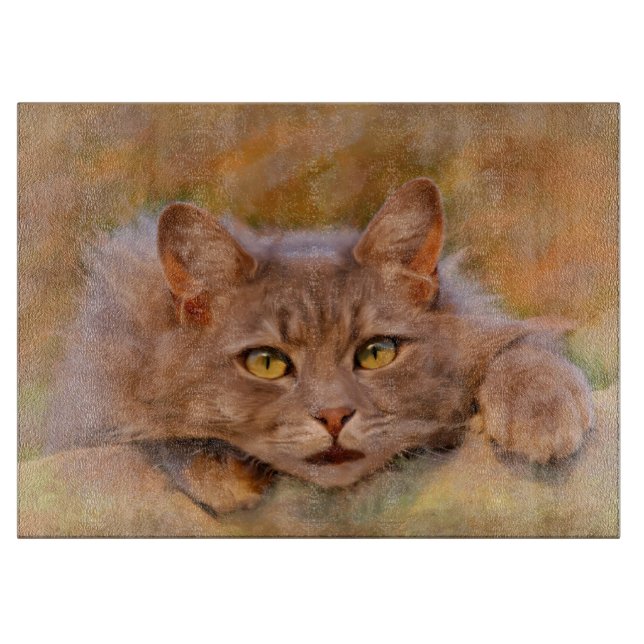 Planche À Découper Cute Brown Chat Aquarelle Huile peinture (Devant)