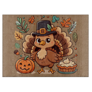 Planche À Découper Cute caricature Thanksgiving dinde et citrouille