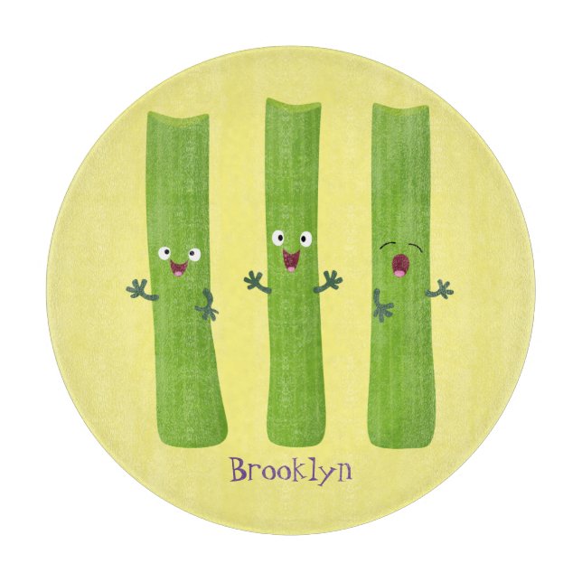 Planche À Découper Cute céleri bâtons trio caricature légumes (Devant)