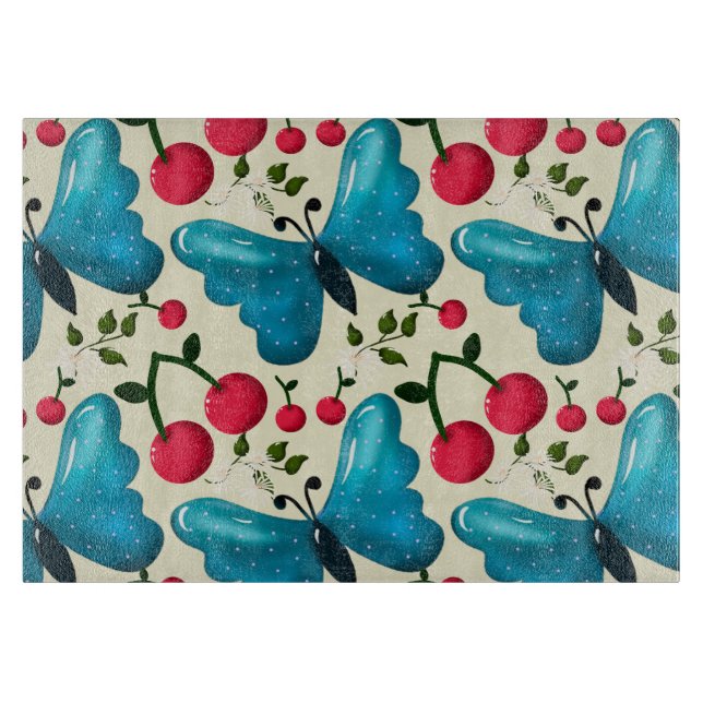 Planche À Découper Cute Cherry Butterfly Pattern, Glossy Kawaii Fruit (Devant)