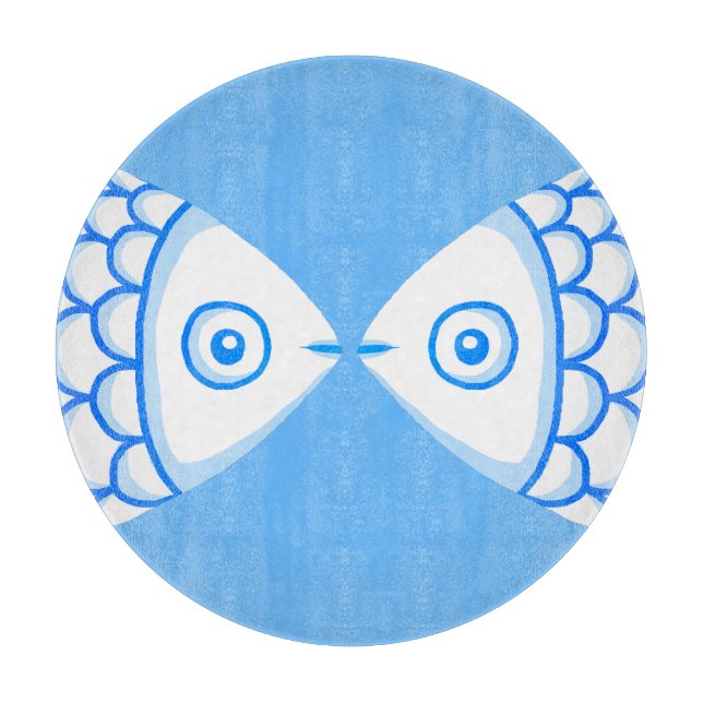 Planche À Découper Cute Fish Couple Bleu Blanc Abstrait Motif (Devant)
