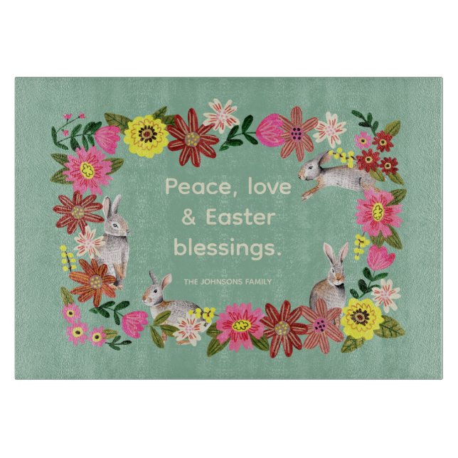 Planche À Découper Cute Floral lapin Paix Aimer Bénédiction de Pâques (Devant)