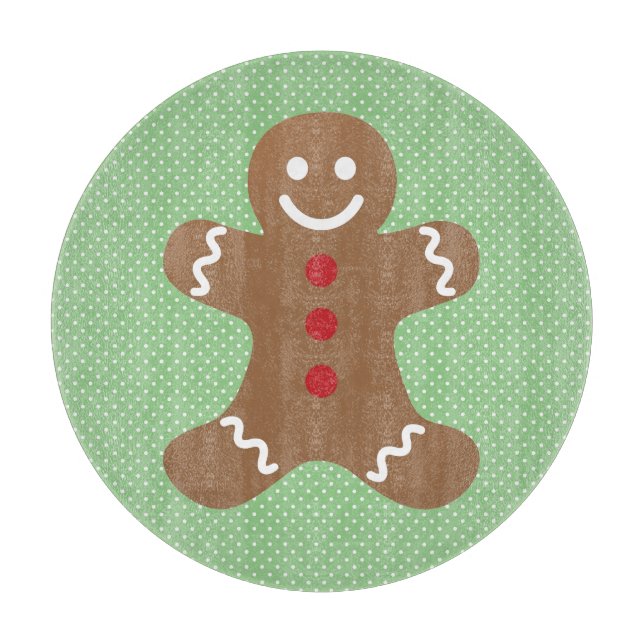 Planche À Découper Cute Gingerbread Man and Green Polka Dots (Devant)