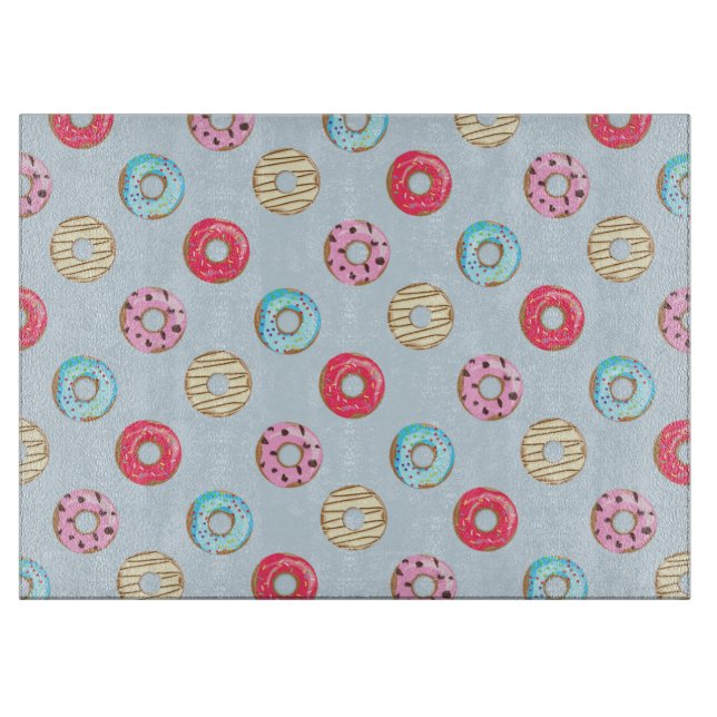Planche À Découper Cute Glazed Doughnut Pattern Light Blue (Devant)