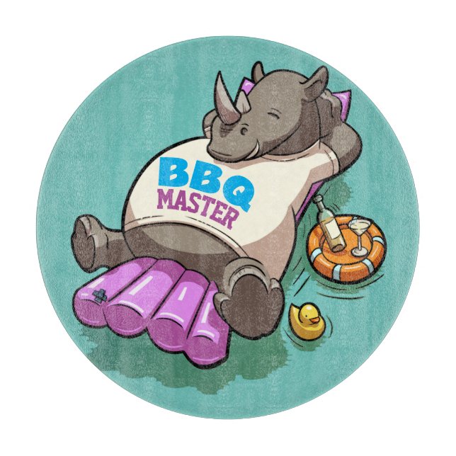 Planche À Découper Cute Rhino BBQ Master Relaxed Rhinoceros Cartoon (Devant)