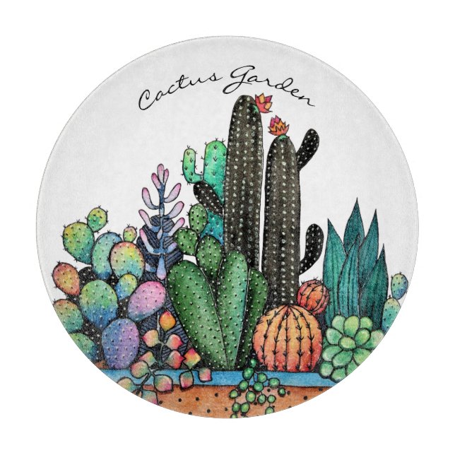 Planche À Découper Cute Watercolor Cactus Garden (Devant)