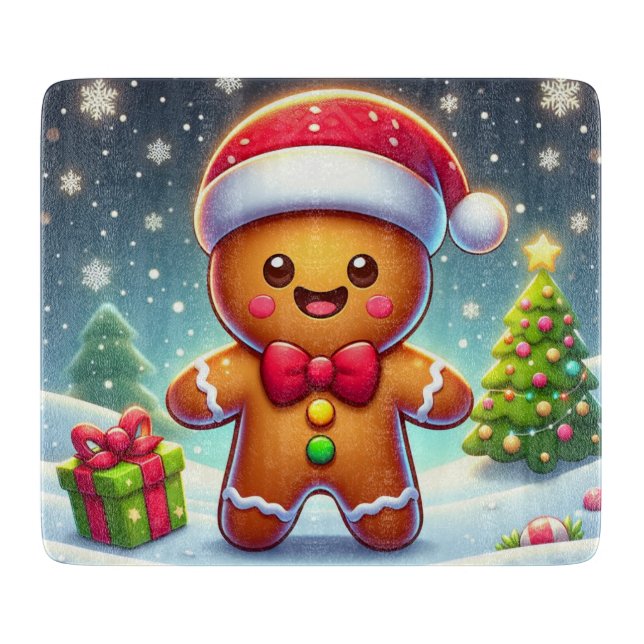 Planche À Découper Cute Whimsical Noël/homme en pain d'épices d'hiver (Devant)