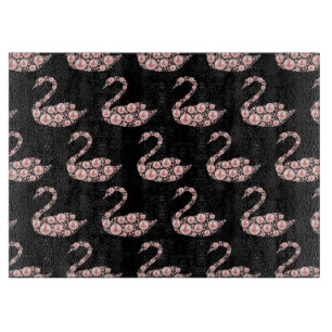 Planche À Découper Cygne élégant perle rose sur fond noir