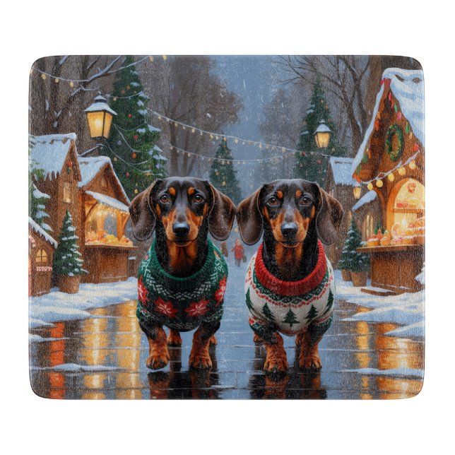 Planche À Découper Dachshund Dogs Christmas Snow Holiday (Devant)