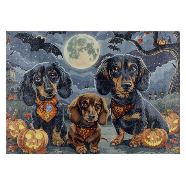 Planche À Découper Dachshund Halloween Éffrayant (Devant)