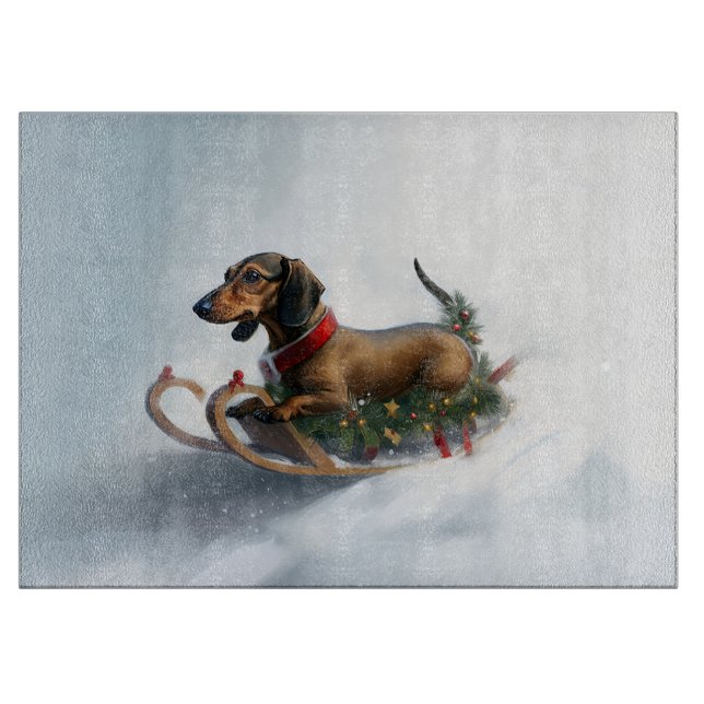 Planche À Découper Dachshund hiver neige de Noël (Devant)