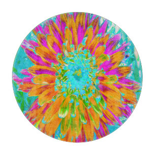 Planche À Découper Dahlia Décoratif Orange Tropical et Rose Chaud