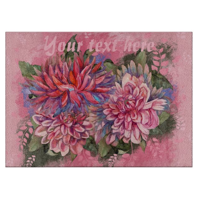 Planche À Découper Dahlias fleurs rose aquarelle (Devant)