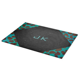 Planche À Découper Dalmatie Brown et Turquoise avec Monogramme