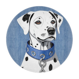 Planche À Découper Dalmatien portant un collier bleu