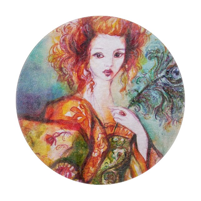 PLANCHE À DÉCOUPER DAME ROMANTIQUE AVEC PLUME DE PAON  (Devant)