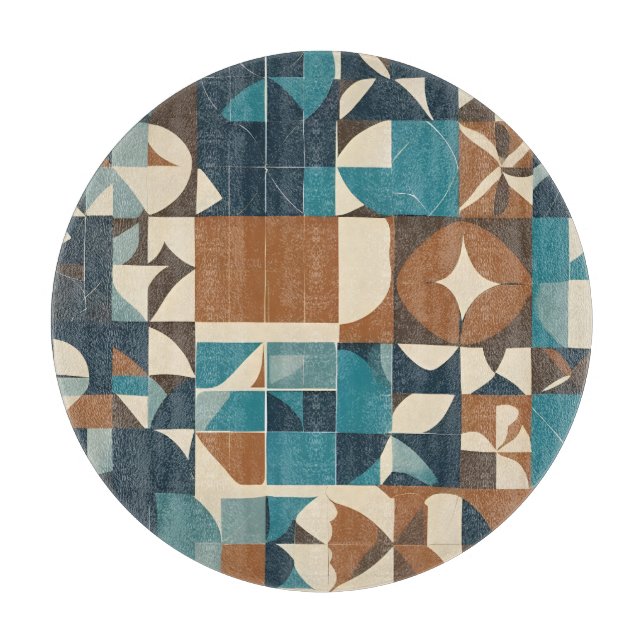 Planche À Découper Dark Blue, Teal, Brown, and Tan Geometric Pattern (Devant)