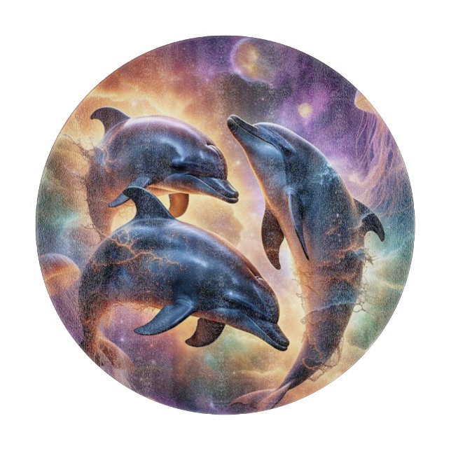 Planche À Découper Dauphins et méduses cosmiques dans l'espace (Devant)