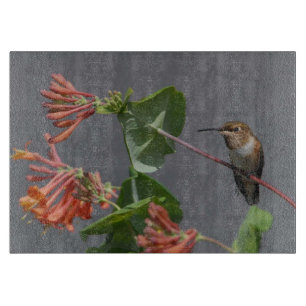 Planche à découper de colibri et de fleurs