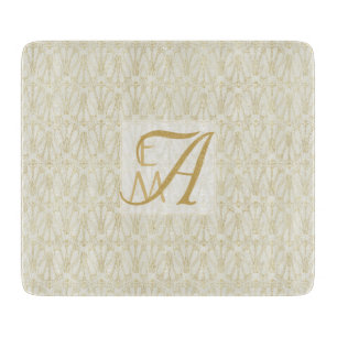 Planche À Découper Décor 3 Monogrammes Art Déco Gold Cream Newlyweds