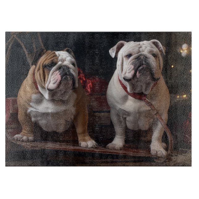 Planche À Découper Décor de Noël Bulldog Snowy Sleigh (Devant)