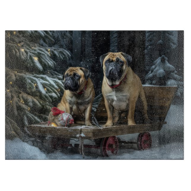 Planche À Découper Décor de Noël Bullmastiff Snowy Sleigh (Devant)