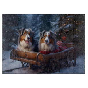 Planche À Découper Décor de Noël du berger australien Snowy Sleigh