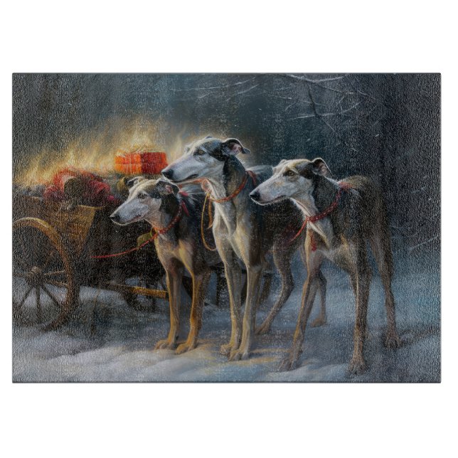 Planche À Découper Décor de Noël Greyhound Snowy Sleigh (Devant)