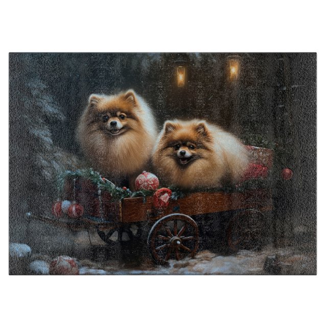 Planche À Découper Décor de Noël Poméranien Snowy Sleigh (Devant)