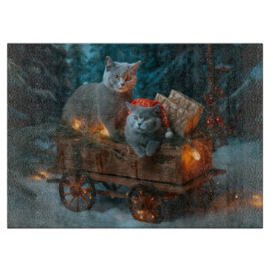 Planche À Découper Décor de Noël russe Blue Cat Snowy Sleigh
