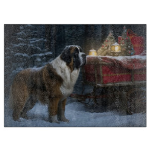 Planche À Découper Décor de Noël Saint Bernard Snowy Sleigh