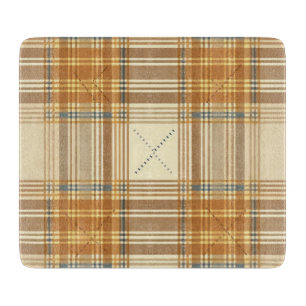 Planche À Découper Décoration de cuisine Tartan Marron Rétro à carrea