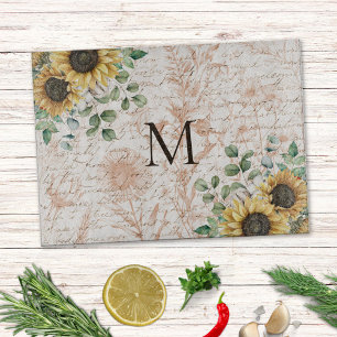 Planche À Découper Découpage de tournesol rustique Vintage monogramme