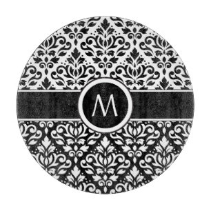 Planche À Découper Défiler Damask 2Part Ptn BW & Band (Personnalisé)