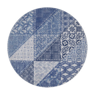 Planche À Découper Dénim Triangle Patchwork Texture Vintage.