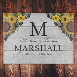 Planche À Découper Dentelle de tournesol rustique noms Mariage cadeau