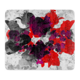 Planche À Découper Design floral Abstrait - rouge et violet sur blanc
