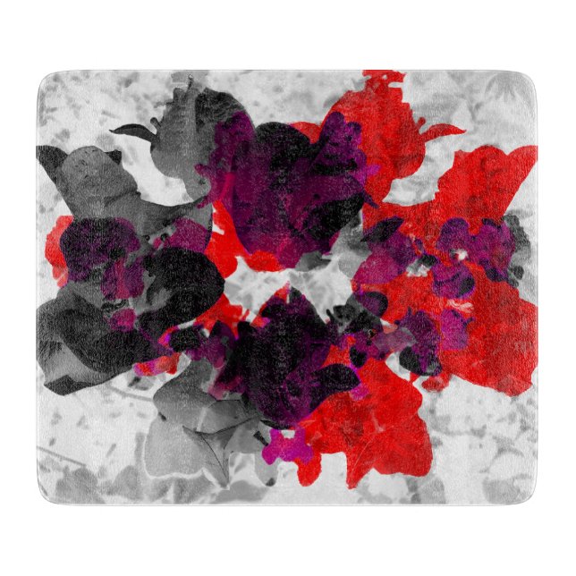 Planche À Découper Design floral Abstrait - rouge et violet sur blanc (Devant)