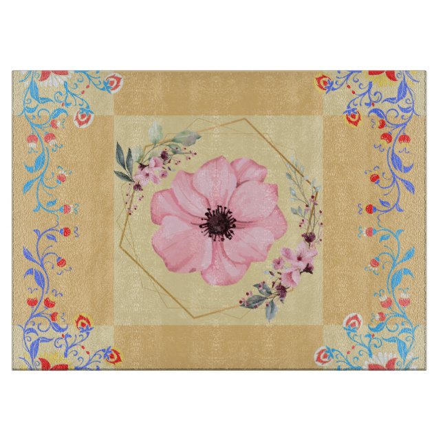 Planche À Découper Design inspiré du printemps, Orange Floral Graphis (Devant)