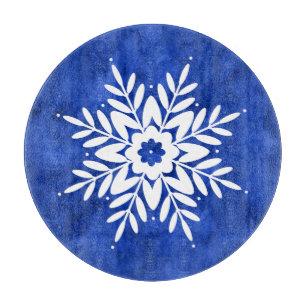 Planche À Découper Dessin de flocon de neige 2, Aquarelle bleu Indigo