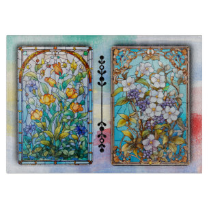 PLANCHE À DÉCOUPER - Dessin floral de style verre