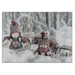 Planche À Découper Dessin vintage de Gnomes dans la neige