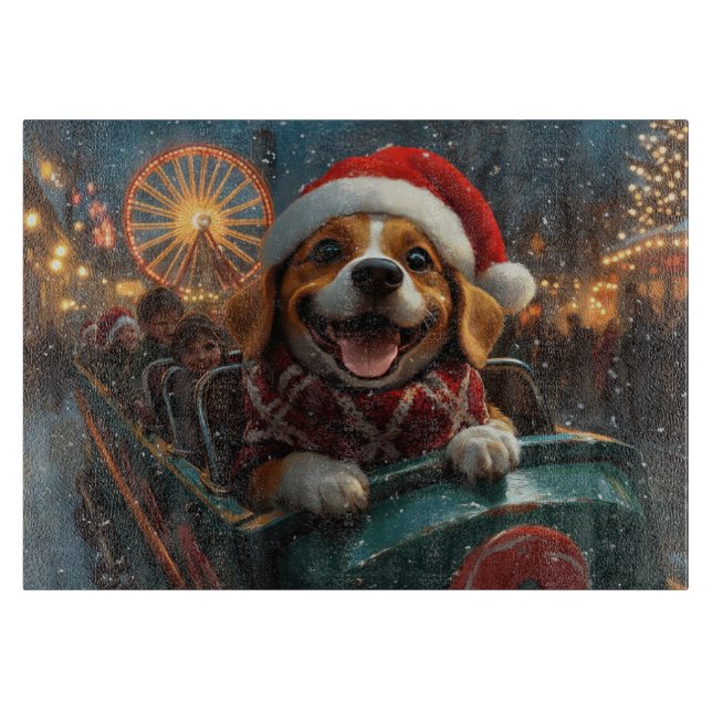 Planche À Découper Dessous de verre à rouleaux de chien beagle Noël (Devant)
