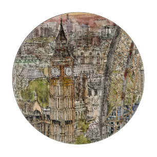 Planche À Découper Destinations   Aquarelle Big Ben & London Eye