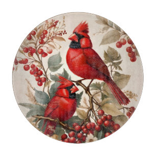 Planche À Découper Deux Oiseaux Cardinaux Rouges Du Nord Et Des Berri