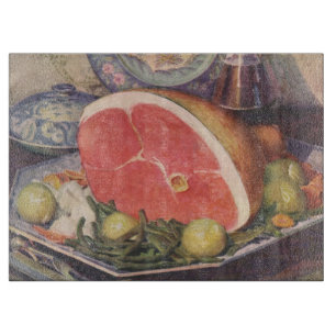 Planche À Découper Dîner vintage de jambon avec haricots verts et pom